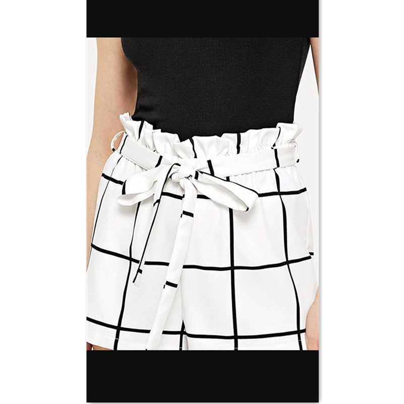 Ladies Check Waist Belt Shorts - Zalixer
