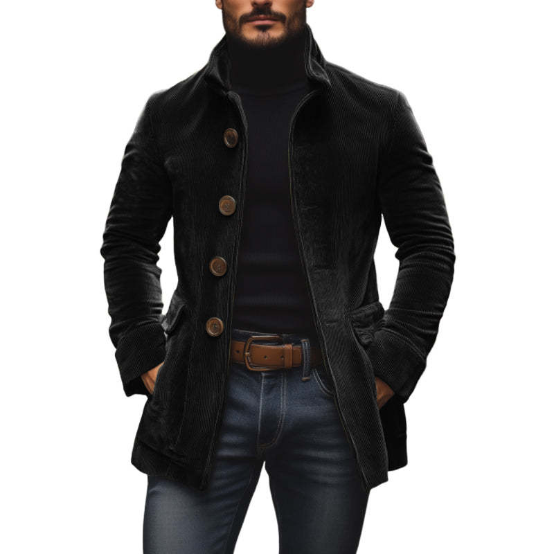 Men's Jacket Winter Stand Collar Button-Up Coat Casual Blazer Outerwear Clothing