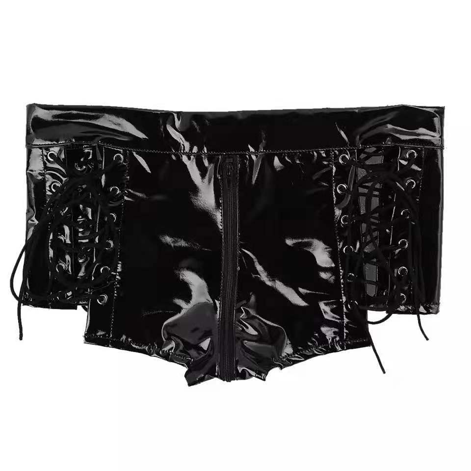 Women's High Shine PVC Patent Leather Zip Shorts - Zalixer