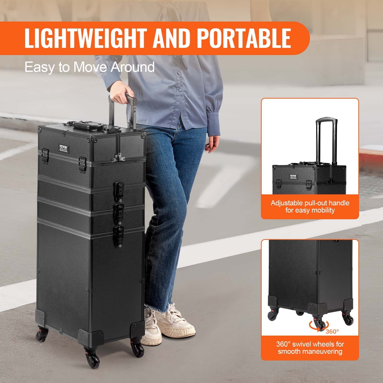 Kosmetikkoffer Mit Wärmeisolierender Schicht Make Up Tasche Aus MDF-Platte + Aluminiumrahmen Robust Und Verschleißfest Schminkkoffer Schminktasche Kosmetikbeutel Make-up-Organizer 353x253x745mm - Zalixer