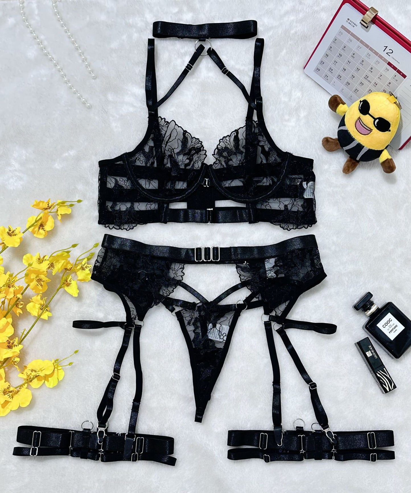 Women's Mesh Stitching Underwear And Underwear Four-piece Set - Zalixer