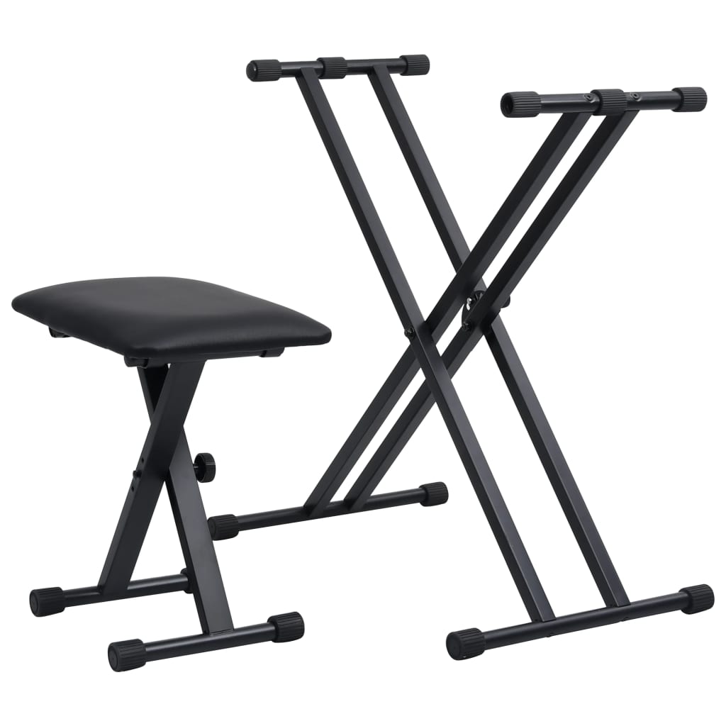 Double-Strut Keyboard Stand and Stool Set Black