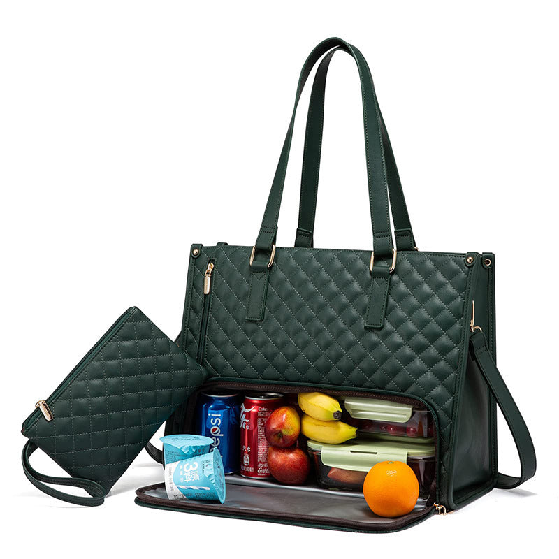 Fashionable Lunch Tote Bag Women's Thermal Insulation Lunch Box Leak-proof Crossbody Computer Storage Bag Quilted Large Capacity Handbag With Purse - Zalixer