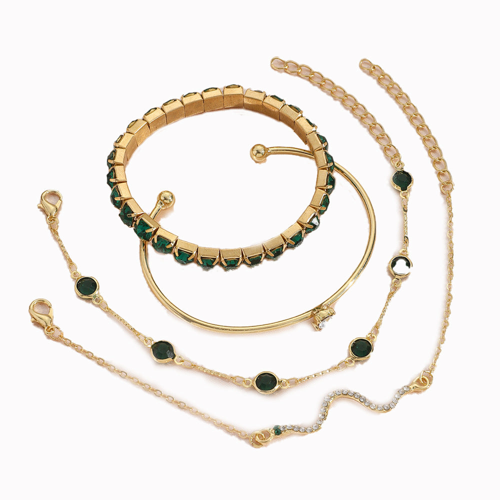 4pcs Bracelet Suit Fashion Green Grandmother Diamond Stretch Bracelet Women's Set - Zalixer