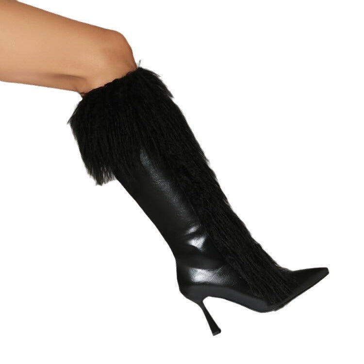 Womens Tassel Boots Stylish HighHeel Long Boots With A Side Zipper - Zalixer