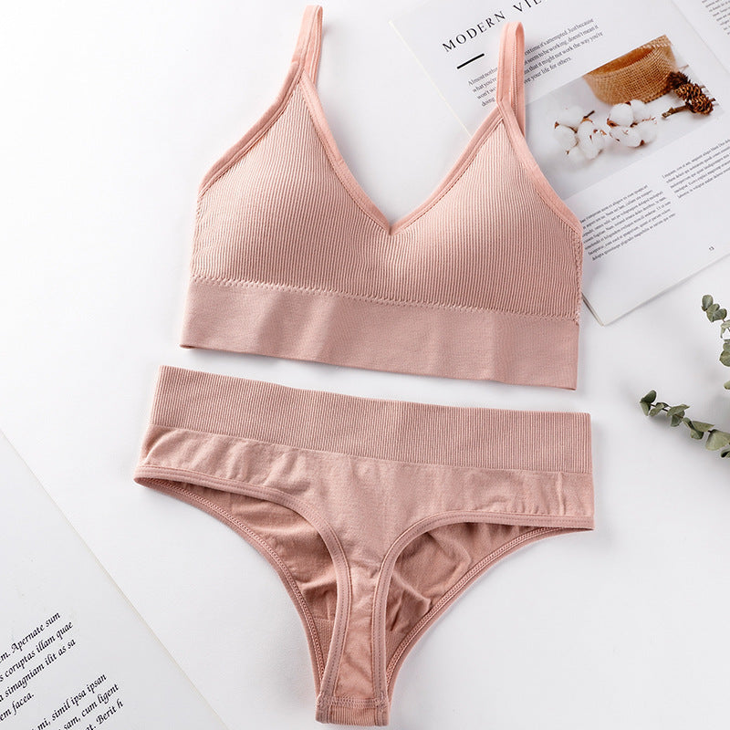 Women's Thin French Style No Steel Ring Panties And Bra Set - Zalixer