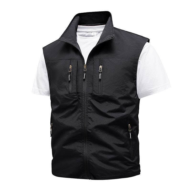 Multi-pocket Embroidered Waistcoat Plus Size Men's Shirt