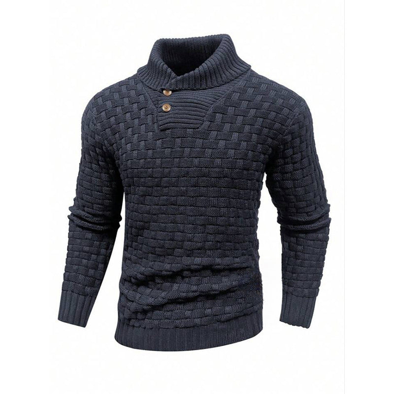 Men's Slim Turtleneck Sweater With Button Design Fashion Casual Solid Color Pullover Top Clothing - Zalixer