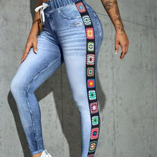 Womens Stretch Waist Faux Denim Jeans - Zalixer