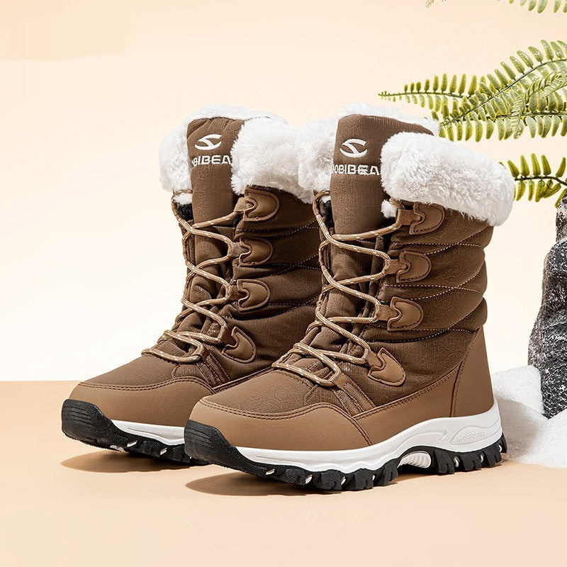 Warm Wide-toe Shoes Womens Mid-height Soft-soled Faux-fur Snow Boots For Winter - Zalixer