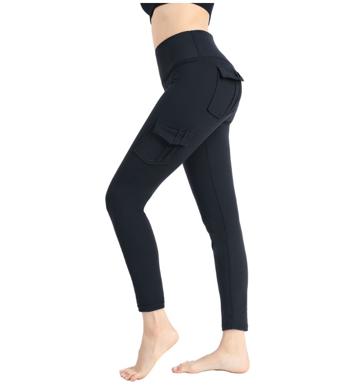 Pockets Trousers Solid Color Slim Yoga Track Pants Womens Clothing - Zalixer