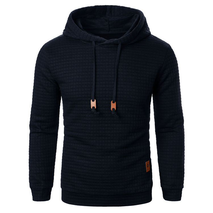 Men's Jacquard Hooded Sweater Long-Sleeved Hoodie Warm Solid Sports Top