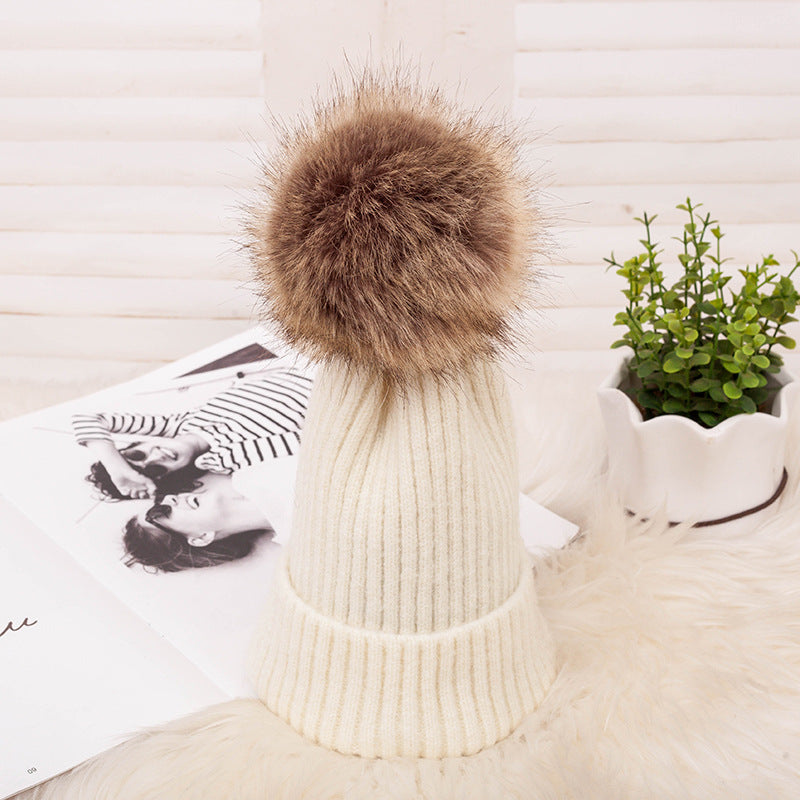Thickened Warm Dark Buckle Wool Ball Woolen Hat - Zalixer