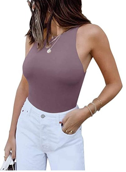 ReoRia Womens Sexy Sleeveless Racer Back Halter Neck Bodysuit Tank Tops - Zalixer
