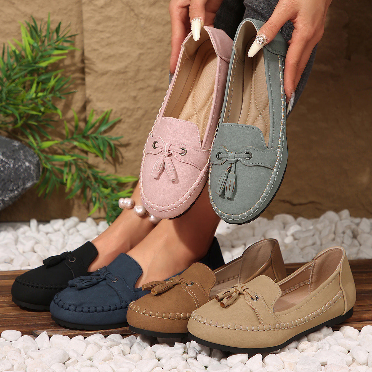 Women's Round Head Loafers Fashion Non-slip Soft Comfortable Flats Shoes - Zalixer