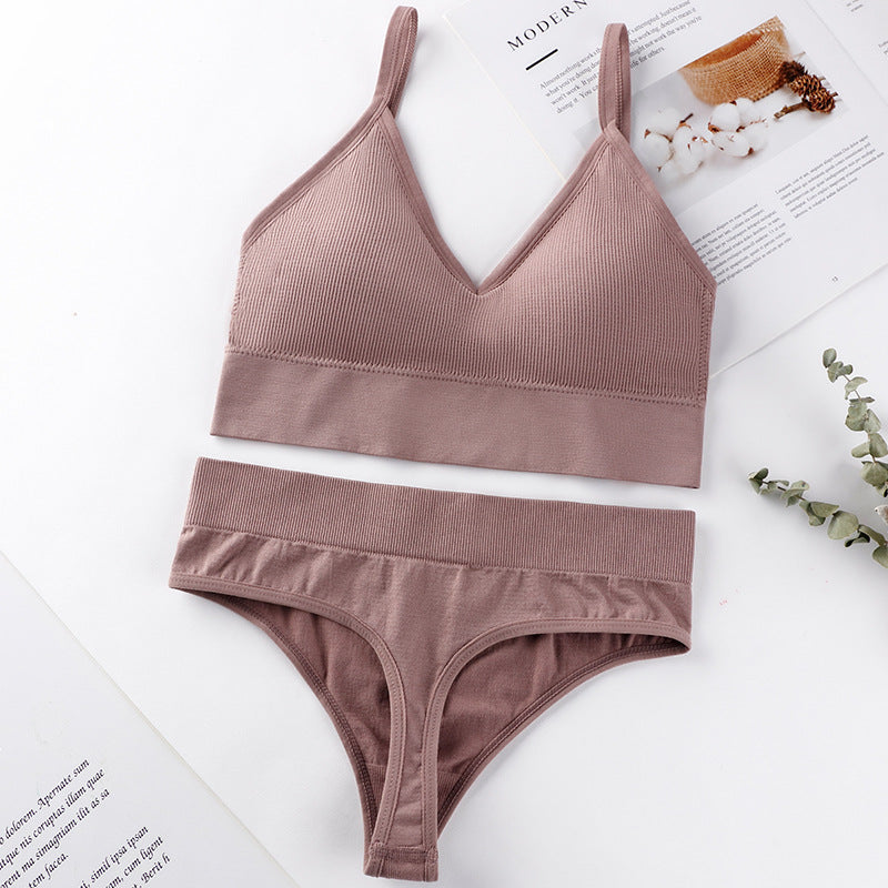 Women's Thin French Style No Steel Ring Panties And Bra Set - Zalixer