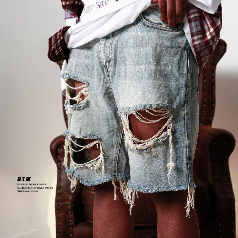 Men's Jeans Mens Jeans Streetwear Jean Shorts Men Spring Summer Fashion Ripped Hollow Out Design Denim Short Pant Vintage Loose Straight - Zalixer