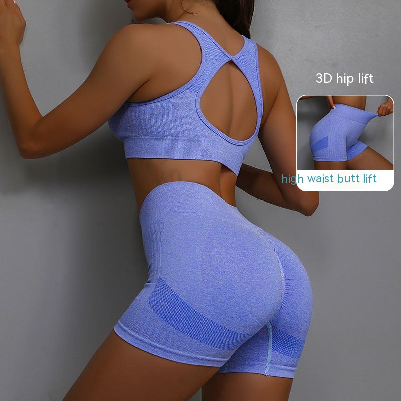 2pcs Sports Fitness Yoga Suit Breathable Hip-lifting Shorts And Hollow Out Back Bra Womens Clothing - Zalixer