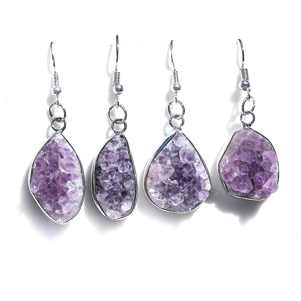 Womens Earrings With Natural Crystal And Agate Geode Pendants From Europe And The US - Zalixer