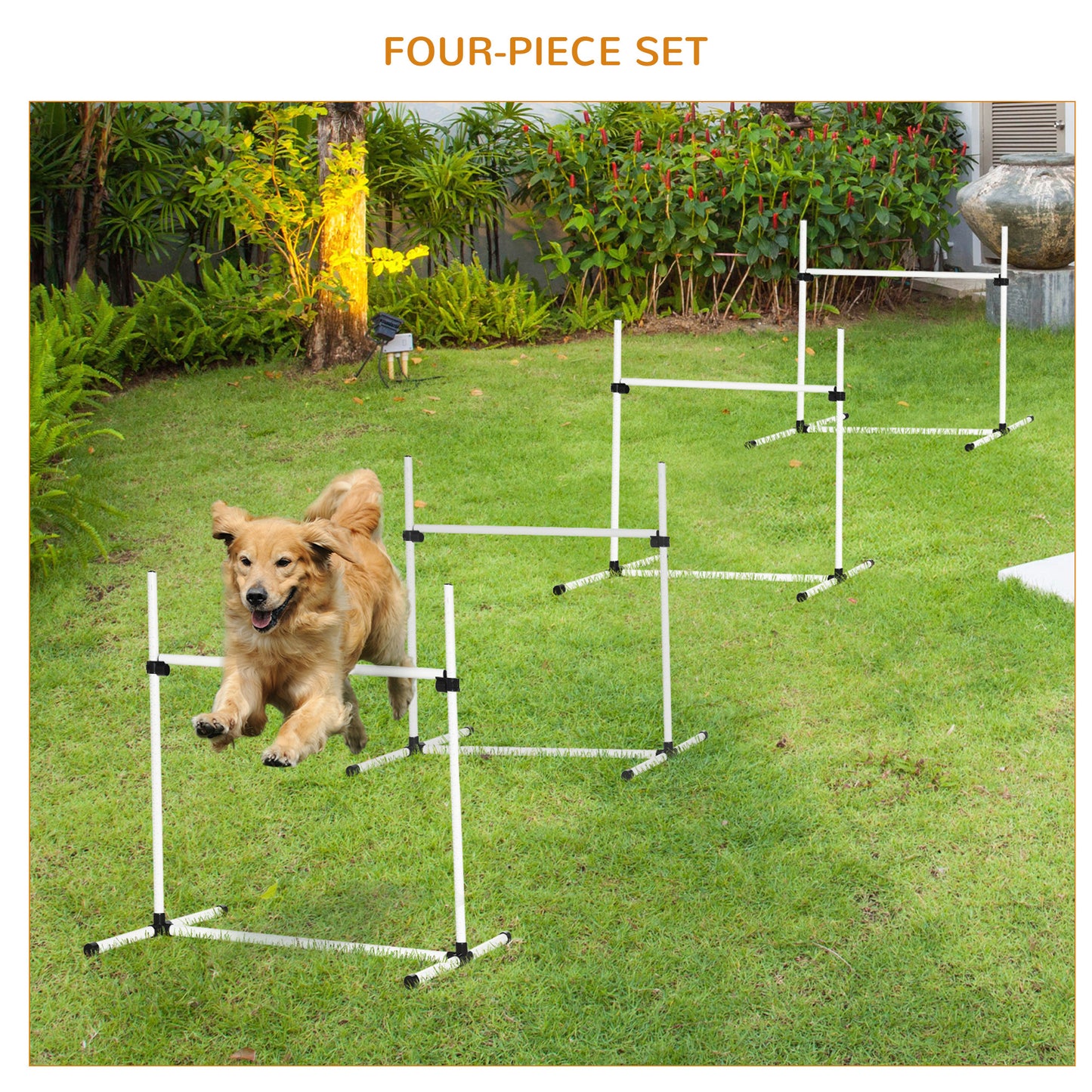 4 Piece Dog Agility Training Equipment for Dog Agility Course with Adjustable Height Jump Bars