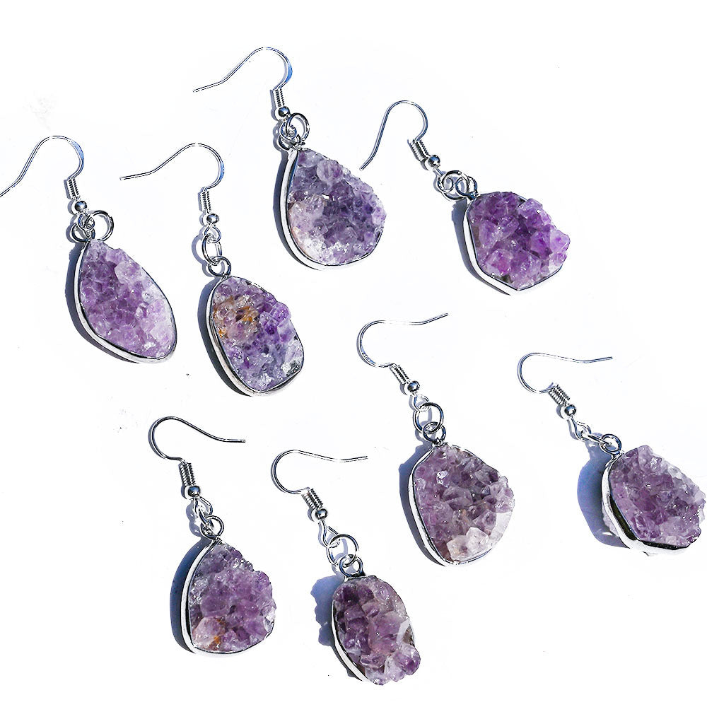 Womens Earrings With Natural Crystal And Agate Geode Pendants From Europe And The US - Zalixer