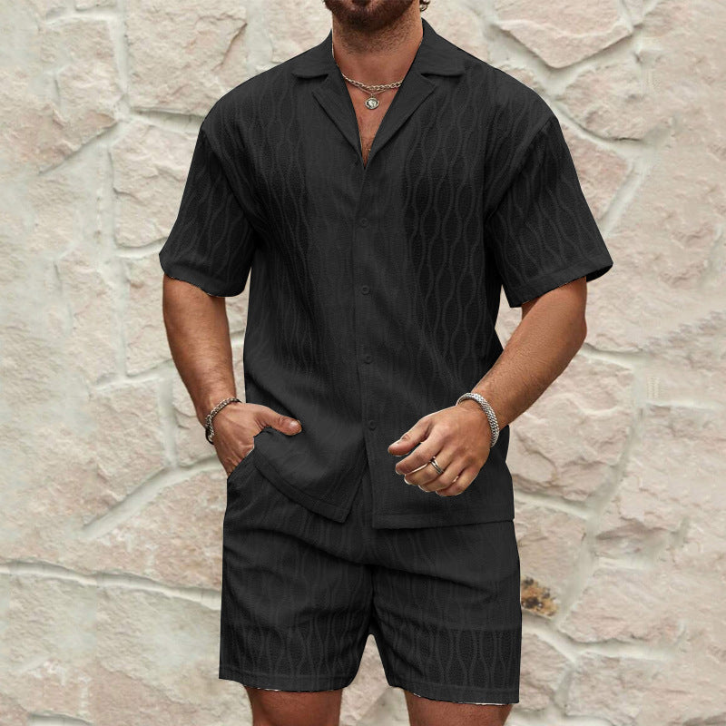 Men Tracksuits Summer Fashion Solid Loose Casual Two Pieces Lapel Button Shirt Shorts Beach Holiday All-match Outfits