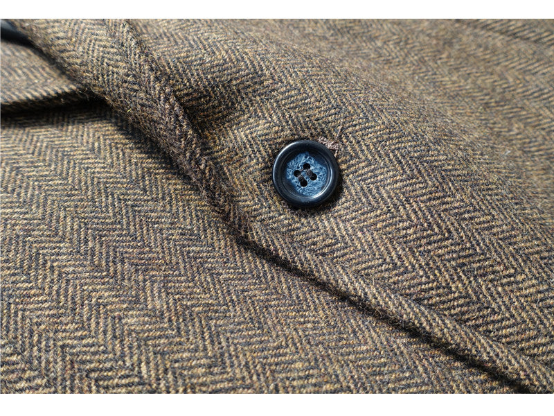 American-style Vintage Herringbone Tweed Heavyweight Wool Work Jacket