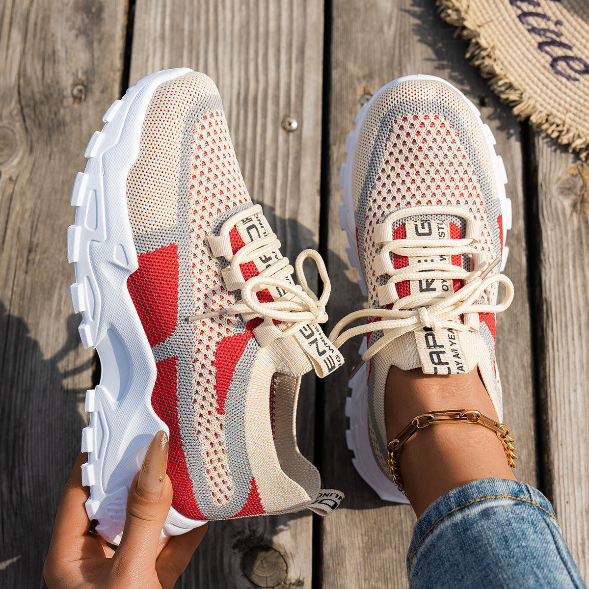 Flyknit Mesh Shoes Women's Breathable Lace-up Sneakers Walking Running Casual Shoes - Zalixer