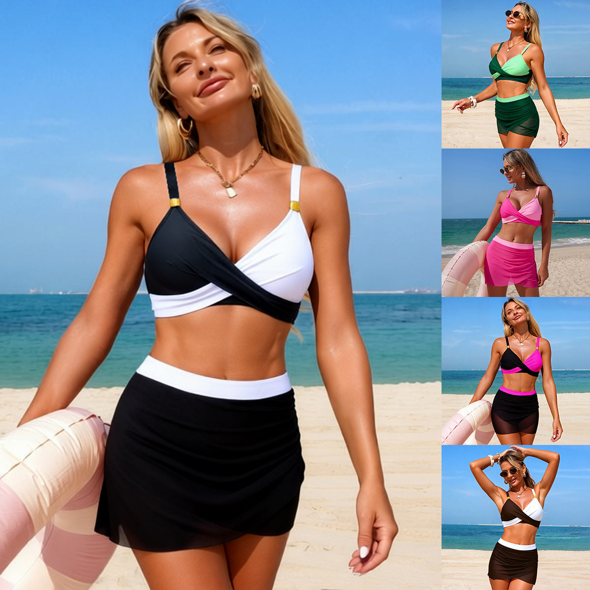 Womens Two Piece Swimsuit With Mesh Skirt Sports Bikini - Zalixer