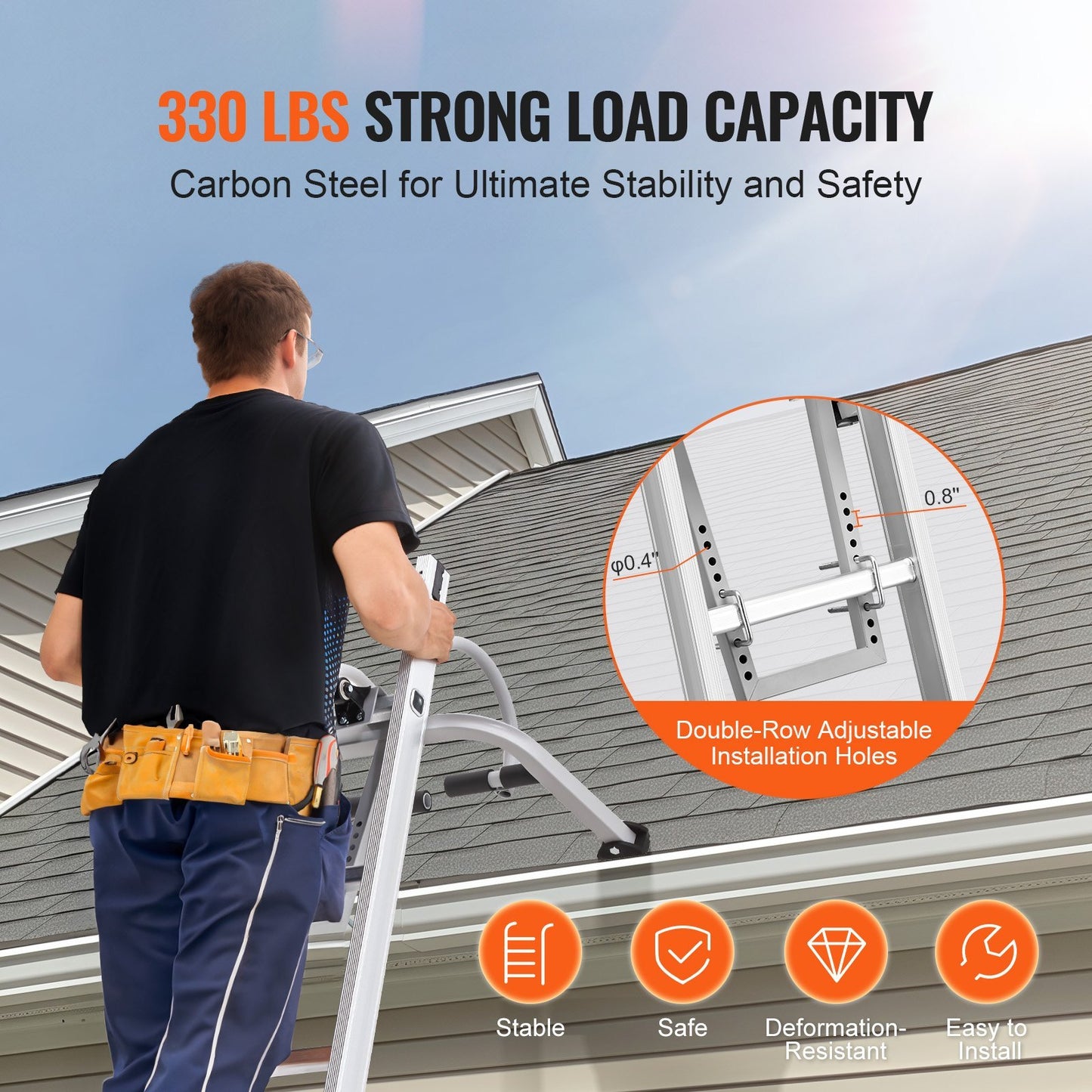 Ladder Stabilizer, 2 In 1 Extension Wall Ladder Standoff Hook, Roof Ridge Ladder Accessories Both Horizontally And Vertically, Heavy-duty Steel Rubber Grip T-Bar, Quick Access To Steep Roofs