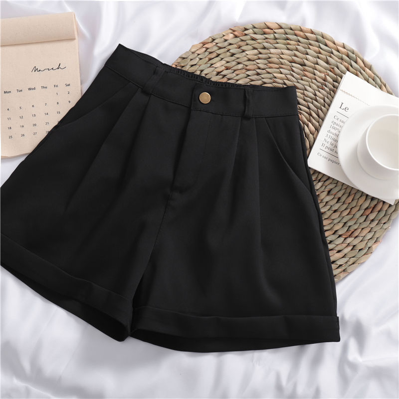 Solid Color All-match Roll-up Wide-leg Casual Shorts - Zalixer