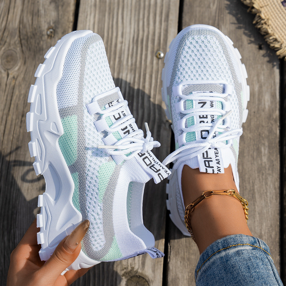 Flyknit Mesh Shoes Women's Breathable Lace-up Sneakers Walking Running Casual Shoes - Zalixer