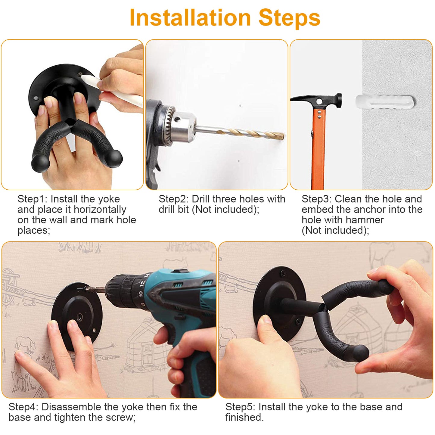 Wall Mount Guitar Hanger Padded Steel Guitar Bracket Holder Hook Rack For Electric Acoustic Bass Guitars