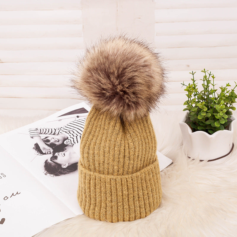 Thickened Warm Dark Buckle Wool Ball Woolen Hat - Zalixer