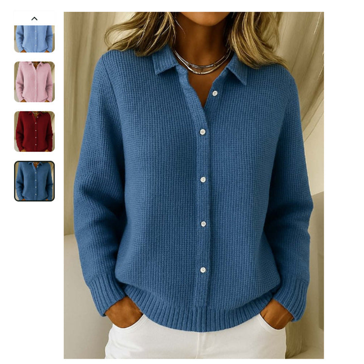 Casual Fashion Button Knitted Lapel Sweater For Women Long Sleeve Knitted Sweaters Tops Winter Jumper - Zalixer