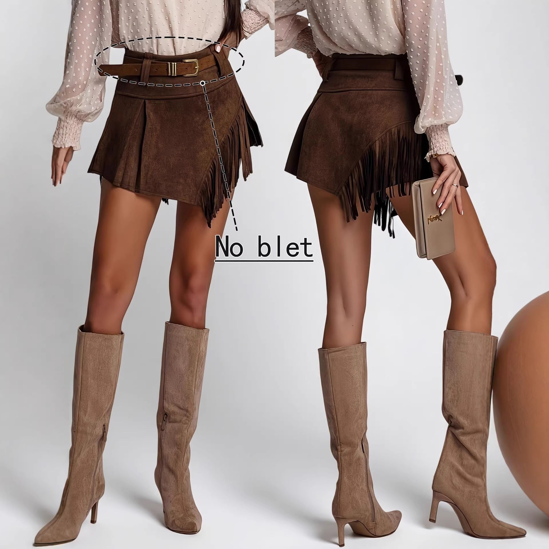 New Womens Retro Faux Suede Fringed Skirt Pants - Zalixer
