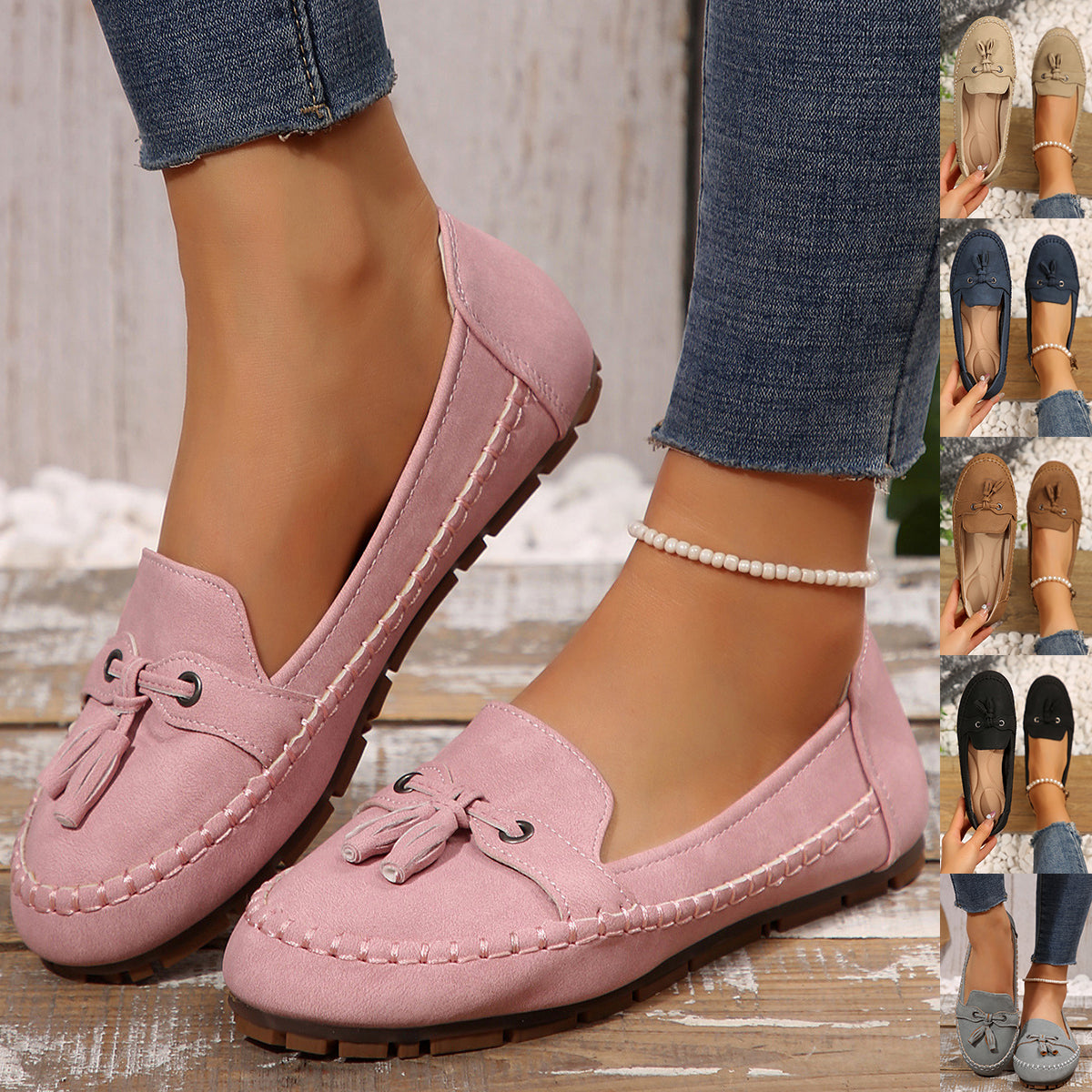 Women's Round Head Loafers Fashion Non-slip Soft Comfortable Flats Shoes - Zalixer