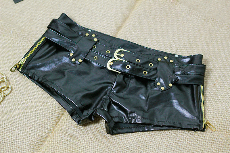 Black Leather Shorts Hot Pants - Zalixer