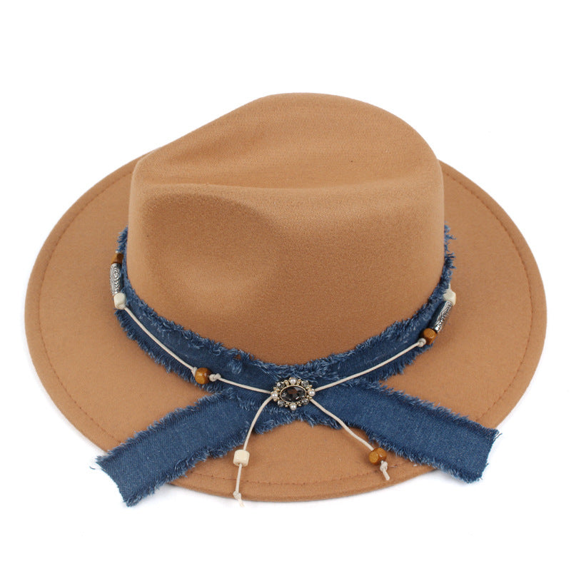 Women's Denim Blue Cloth Scarf Hat Woolen Hat - Zalixer