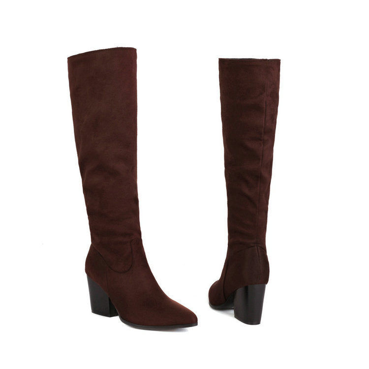 Womens Versatile Suede High-Top Boots - Zalixer