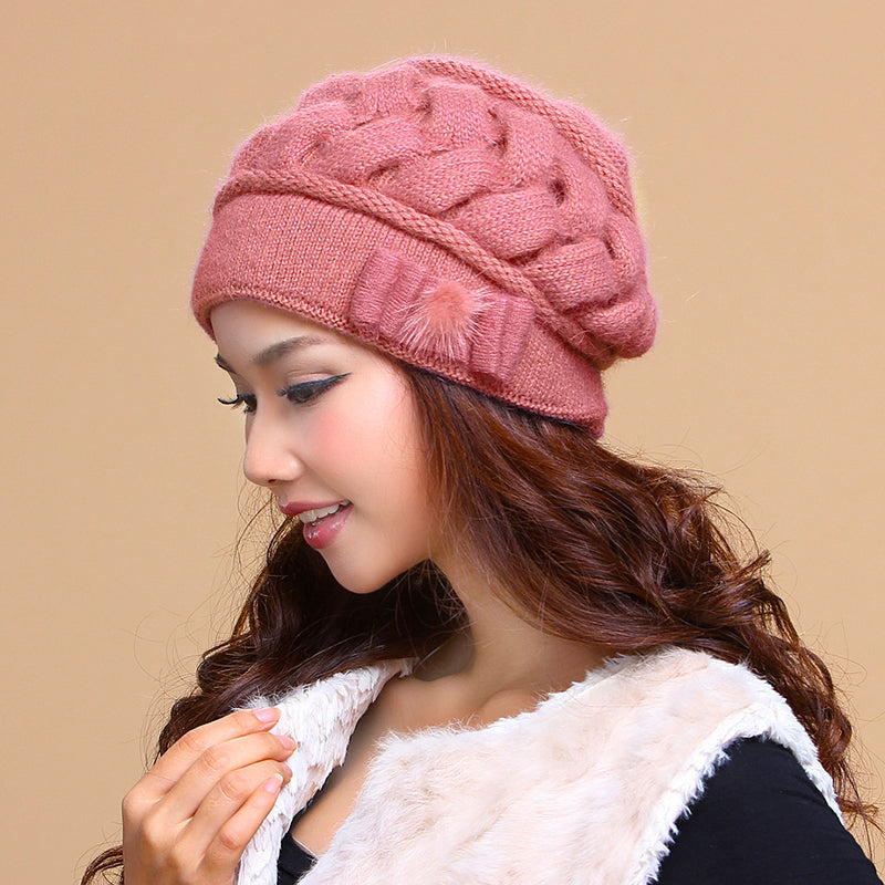 Women's Double Layer Warm Knitted Rabbit Fur Hat With Ear Protectors - Zalixer