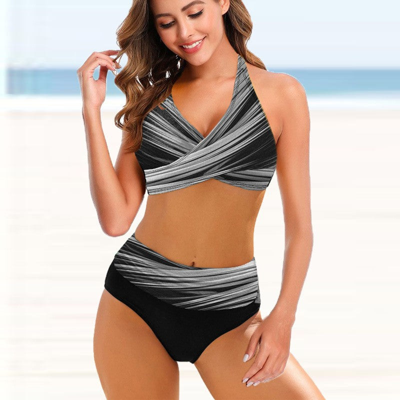European And American Ladies Split Bikini Striped Tie-dye Hollow Bikini Swimsuit - Zalixer