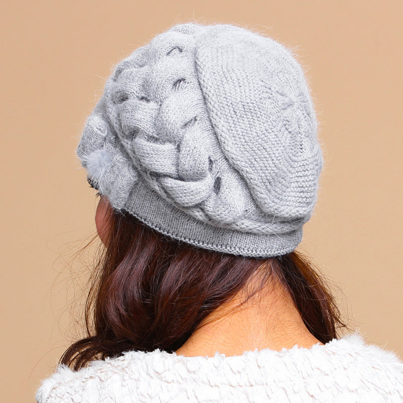Women's Double Layer Warm Knitted Rabbit Fur Hat With Ear Protectors - Zalixer