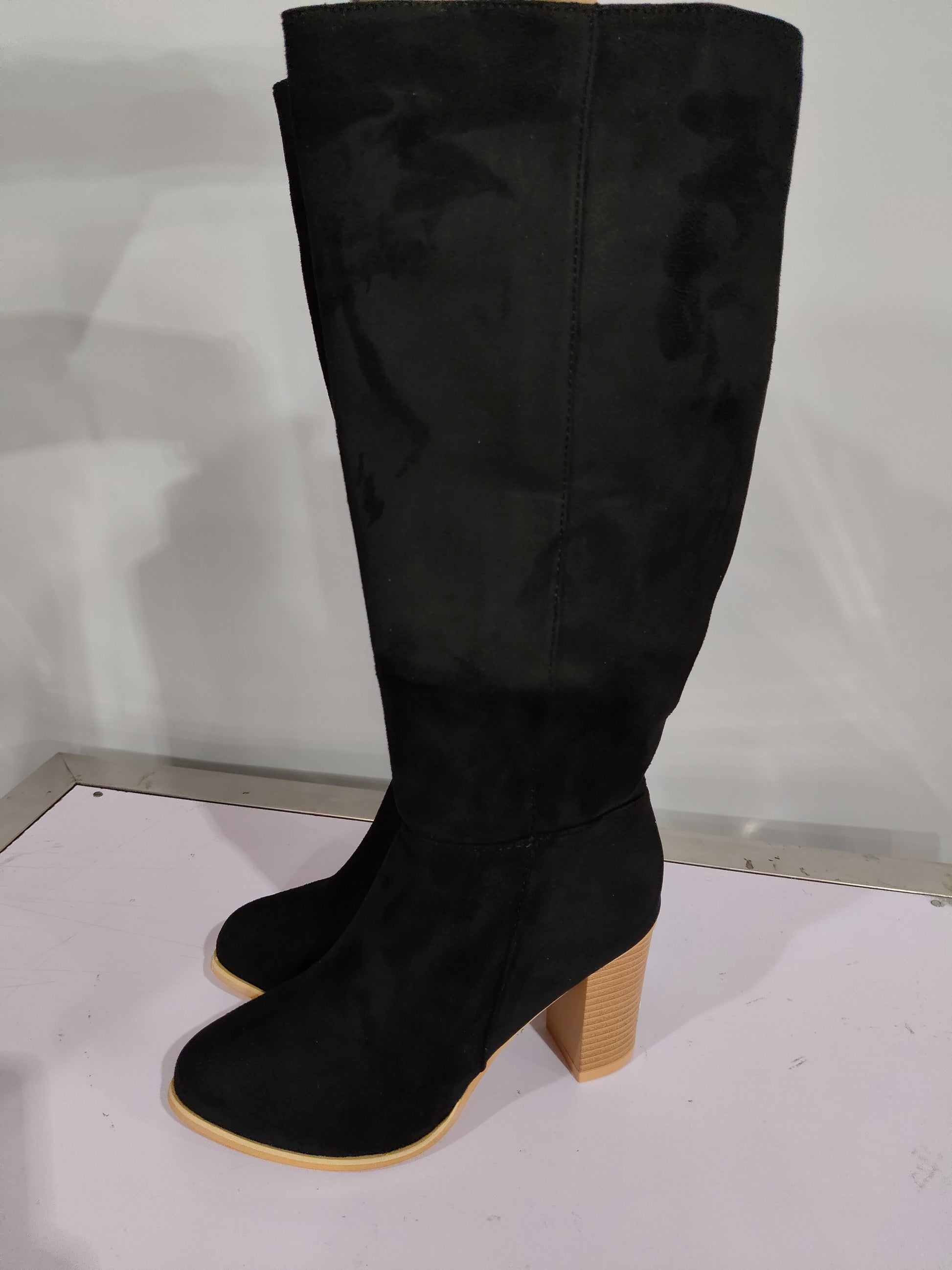 Womens Boots Shoes Heeled Knee High Elegant Solid Color Zipper - Zalixer