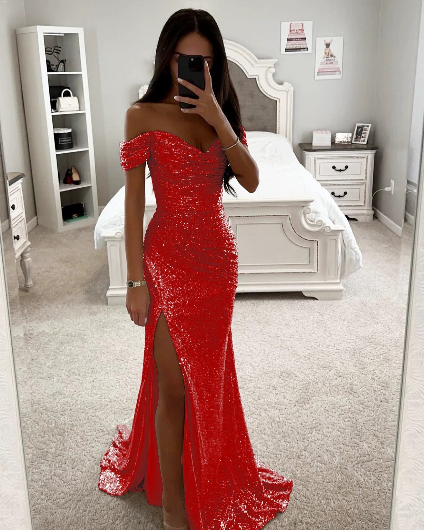 Party Sequins Off-neck Split Dress INS Casual Fashion Dress Women Charming Slimming Dress For Women - Zalixer