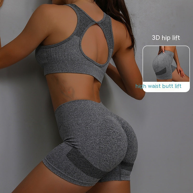 2pcs Sports Fitness Yoga Suit Breathable Hip-lifting Shorts And Hollow Out Back Bra Womens Clothing - Zalixer