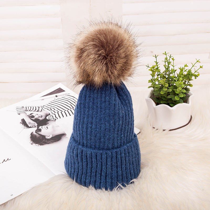 Thickened Warm Dark Buckle Wool Ball Woolen Hat - Zalixer