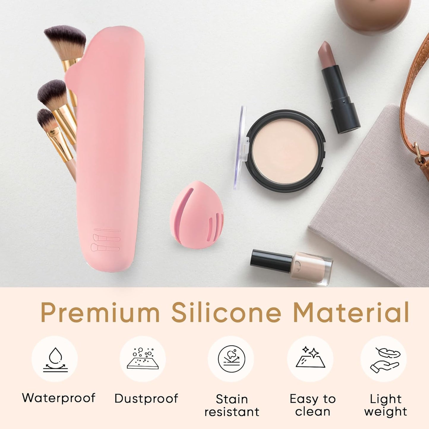 Travel Makeup Brush Holder, Beauty Blender Holder ,Silicone Make Up Brush Organizer Case With Makeup Sponge Holde,Soft & Sleek Cosmetic Pouch For Makeup Tools & Toiletry - Zalixer