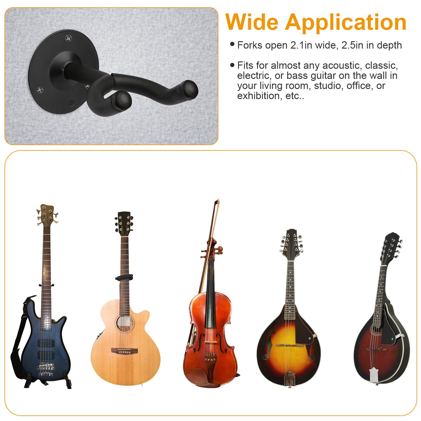 Wall Mount Guitar Hanger Padded Steel Guitar Bracket Holder Hook Rack For Electric Acoustic Bass Guitars