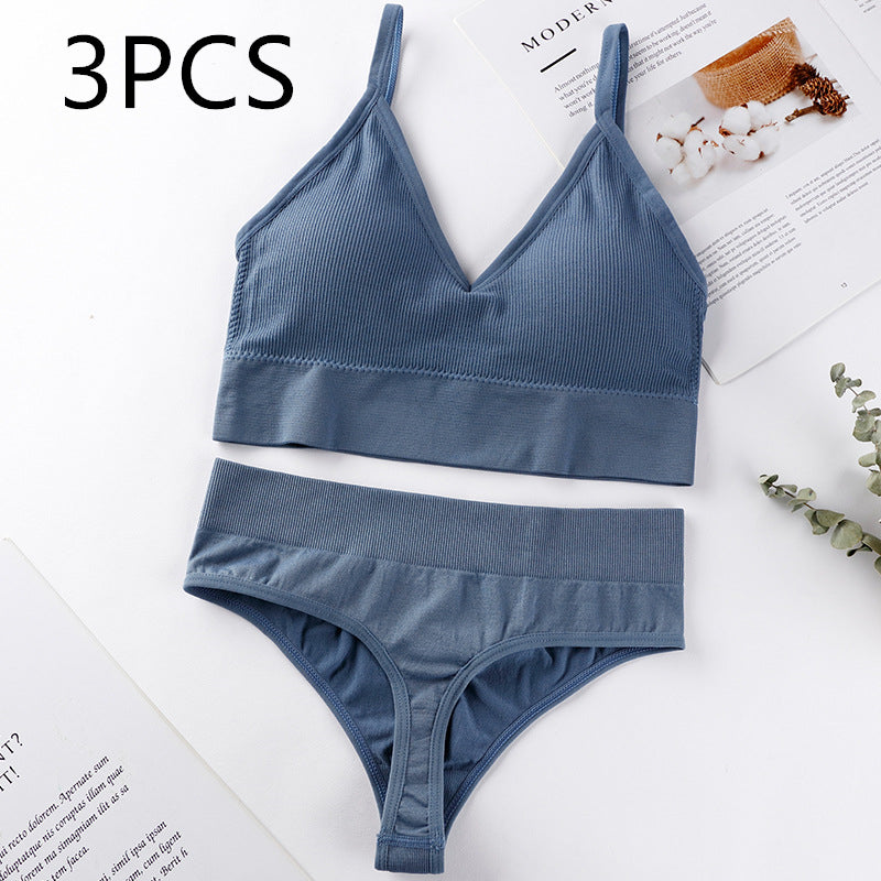 Women's Thin French Style No Steel Ring Panties And Bra Set - Zalixer